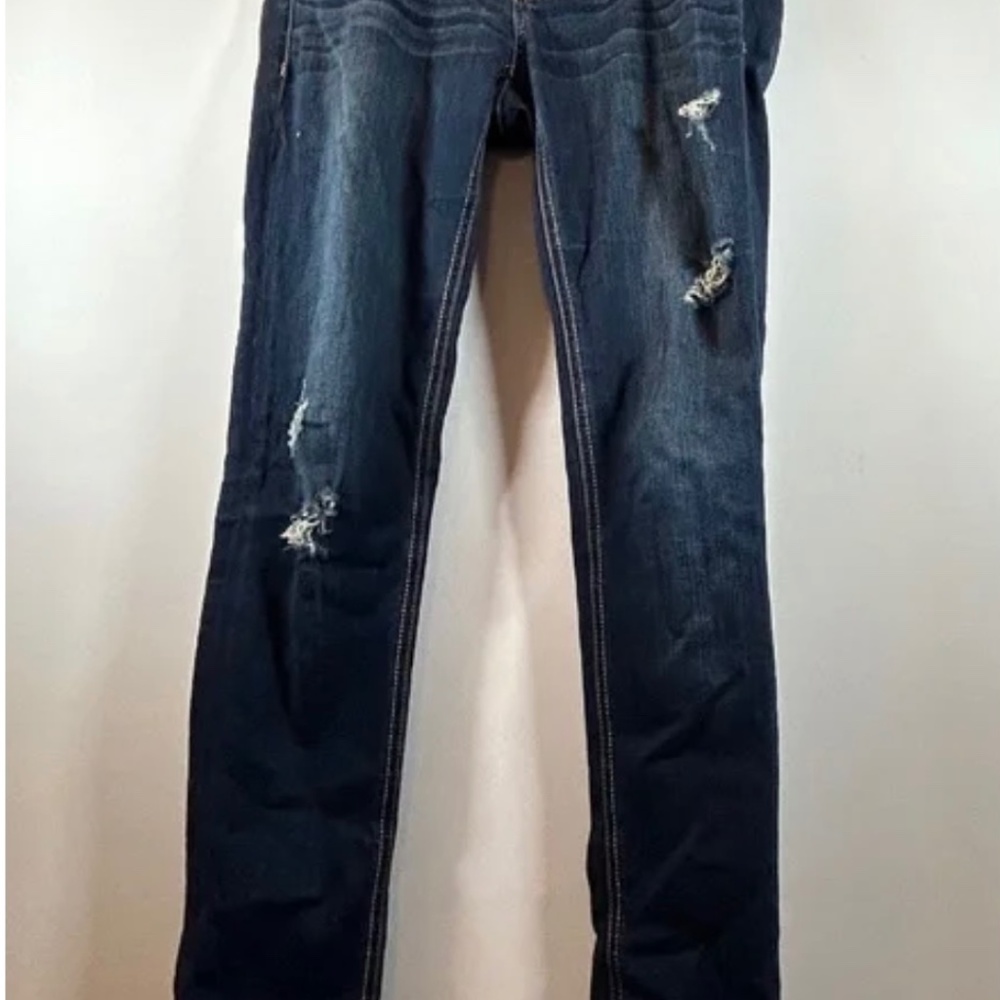 Hollister - Women's Low Rise Ripped Skinny Jeans (Dark Blue)